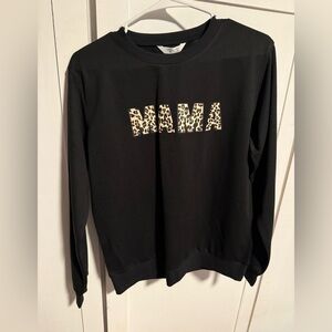 Black Sweatshirt with Leopard Print 'MAMA'